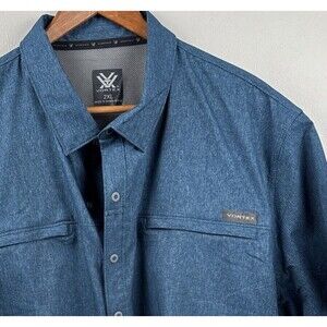 Vortex Men’s Blue Snap Front Shirt 2XL XXL Moisture Wicking Polyester NWT Pocket
